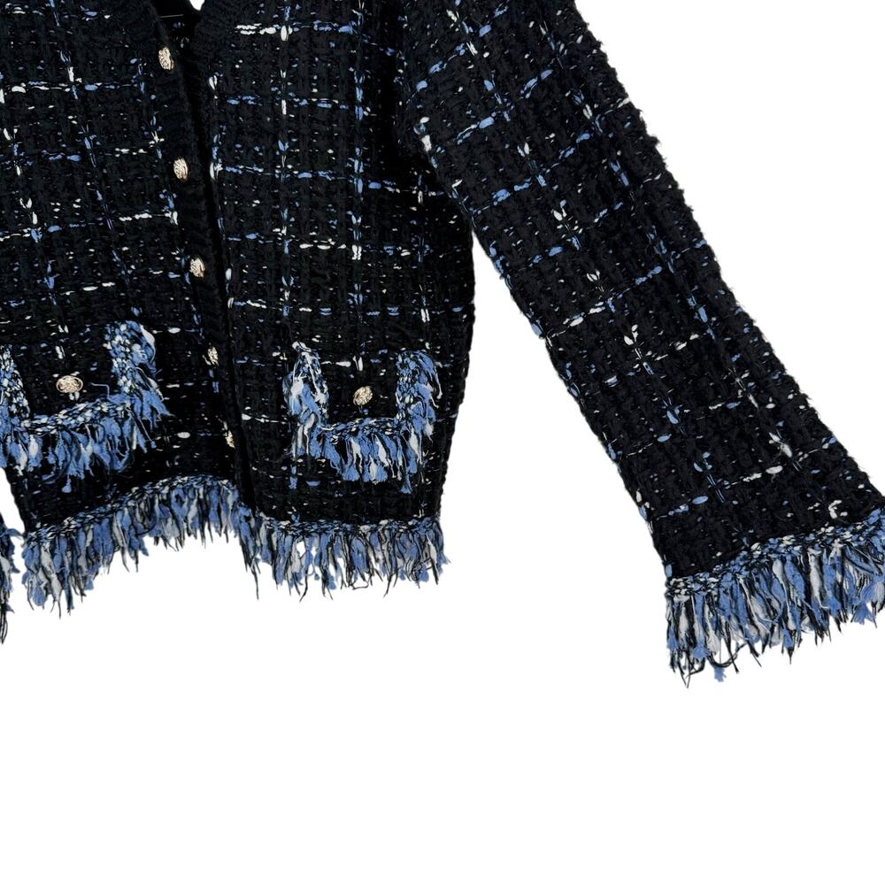 NEW NWT Creation Sz XL Navy Blue Tweed Fringe Cardigan Sweater Top Christmas - Picture 8 of 10